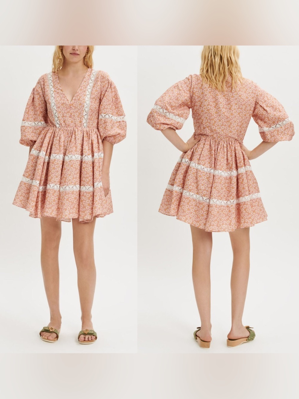 Maje Rayanik Pink‎ Daisy Lace Trim Linen Blend Dress 38 US 6